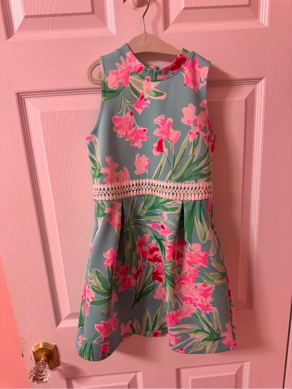 Lilly Pulitzer Pink Floral on Aqua Sleeveless Dress